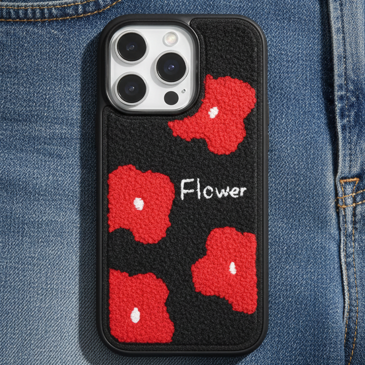 Black Fuzzy Flower Phone Case