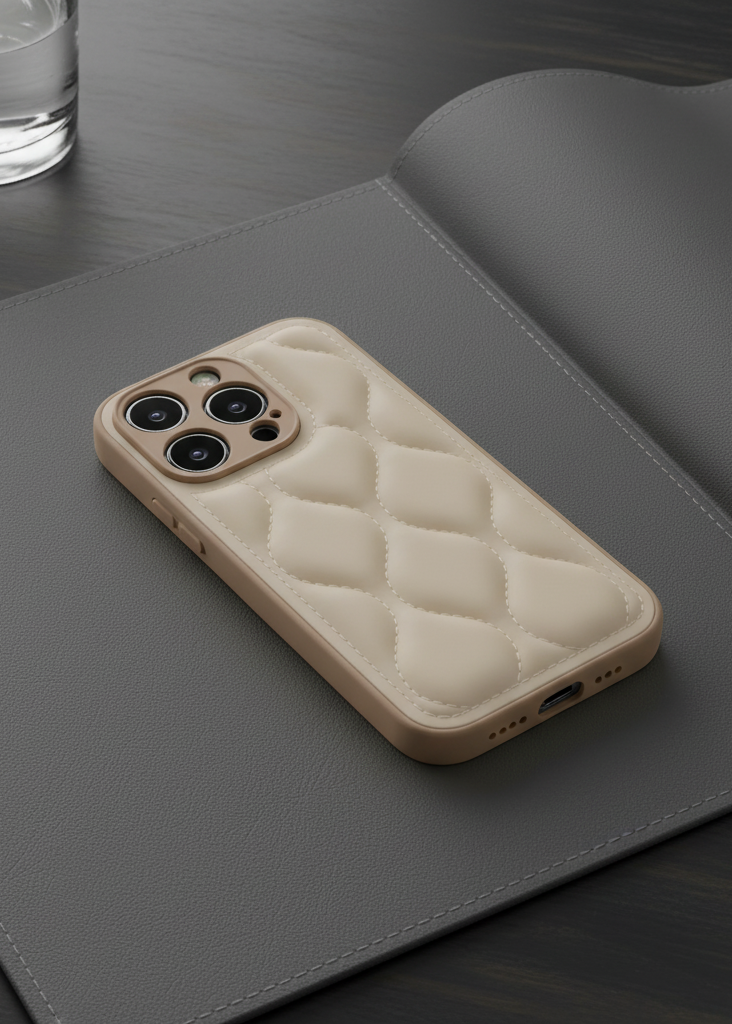 Beige Quilted Leather Phone Case