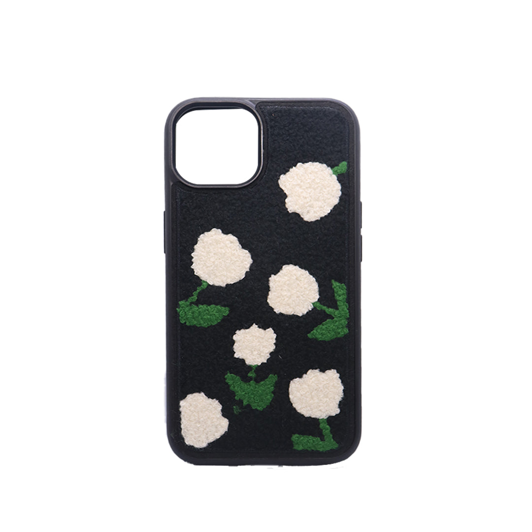 3D Fluffy Floral Embroidered Black Case