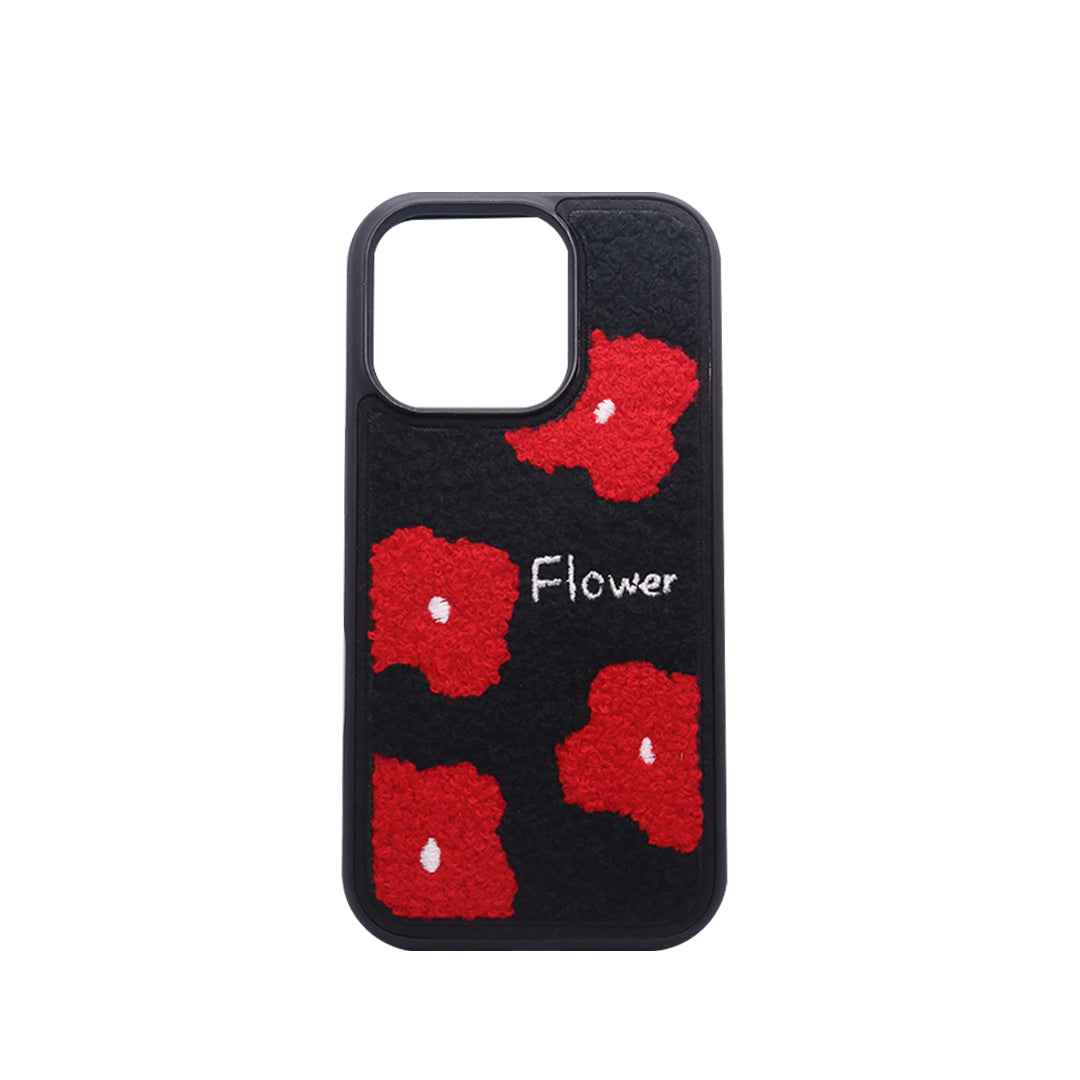 Black Fuzzy Flower Phone Case